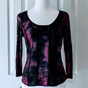 SERA NADE New York Women's 3/4 Sleeves Blouse Top  Size S  Black & Mauve  NWOT